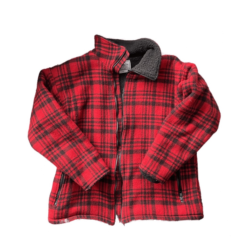 Vintage Wool plaid coat with teddy lining shirt coat Shacket